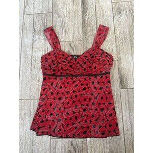 Vintage Y2K Babydoll Top Womens M Red Black 90s Fairy Goth Boho Festival Party